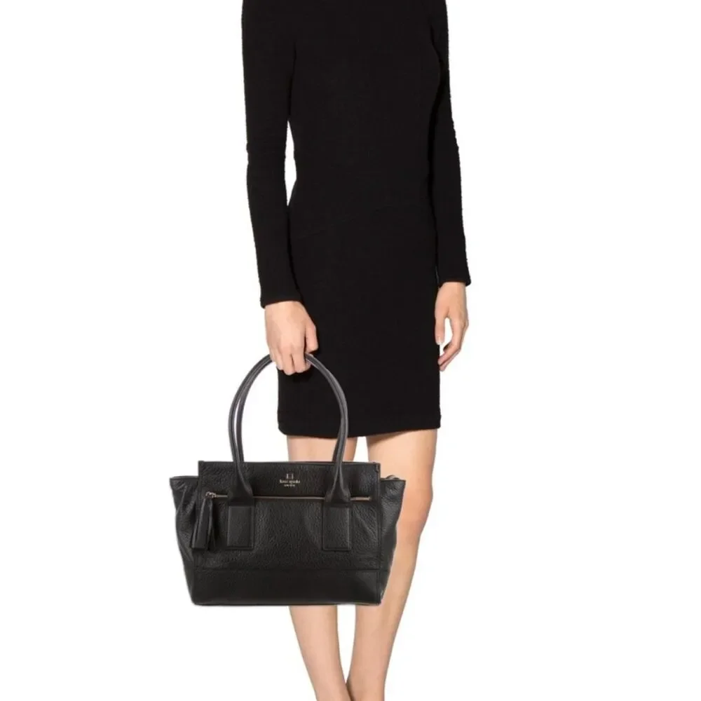 Kate Spade Southport Oden Black Pebbled Leather Satchel with Tassel